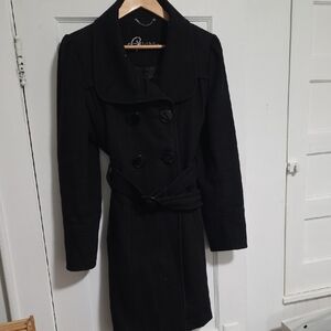 Guess Wool Blend Black Double-Breasted Trench Coat